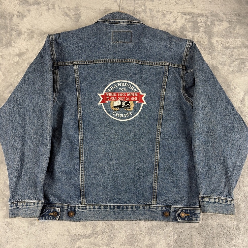 Transport For Christ Denim Trucker Jacket Size Medium Route 66  Vintage